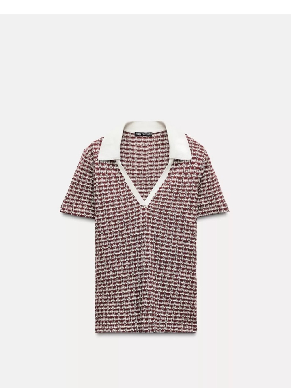 Textured Polo Knit Top in Burgundy and White